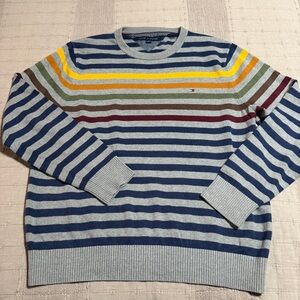 Tommy Hilfiger Striped Knit Pullover Sweater Crew Neck Gray Men's Size L